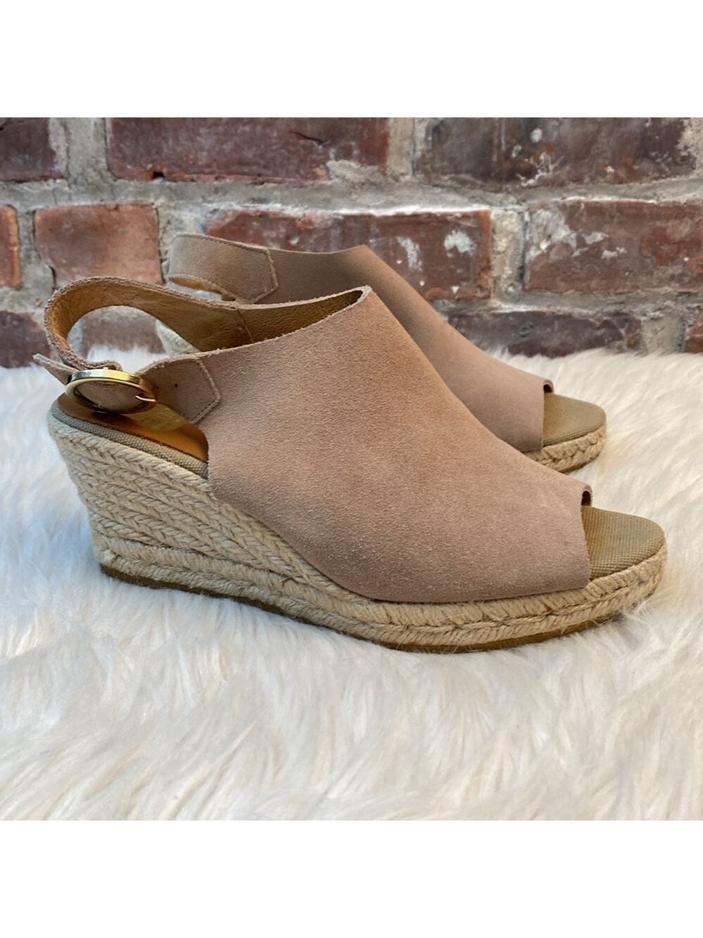 KANNA Beige Suede Wedge Sling Back Sandals, Size 38